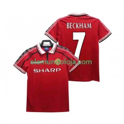 Camisola Manchester United BECKHAM 7 Retro Homem Equipamento Primeiro 1998 1999 Manga Curta